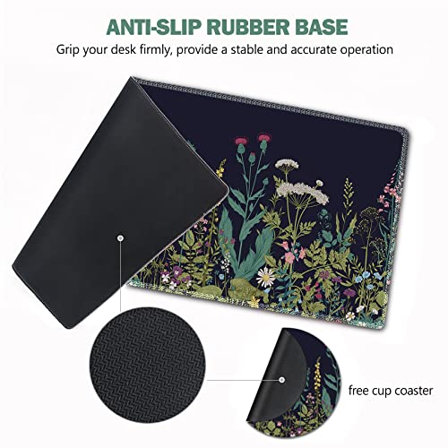 Large Gaming Mouse Pad, AIMSA Extended Mouse Pad with Stitched Edge, XL Keyboard Mouse Mat Non-Slip Rubber Base Desk Pad 31.5x15.7inch for Office Home Game Work -Flowers Plants — view 5