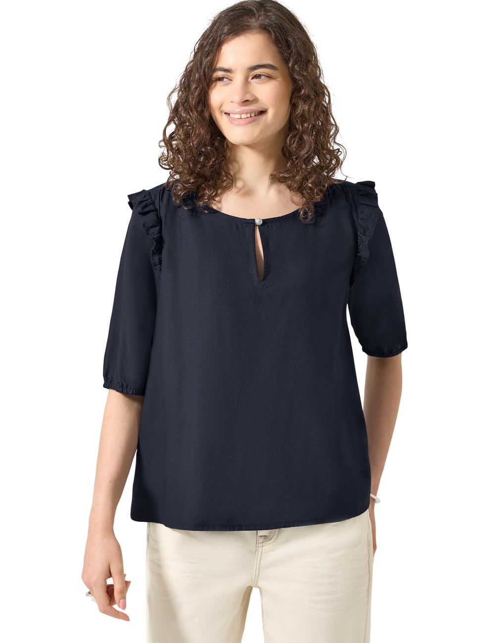 Street One Studio Women's 3413037 Short Sleeve Blouse with Valance Details (Pack of 1), Maritime Blue, 20