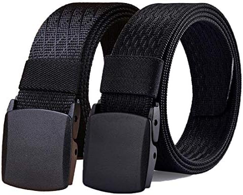 WYuZe Black Nylon Webbing Belt-2 Pack Plastic Military Tactical Web Belt for Men,Black W+black J,Waist: 28"-42"