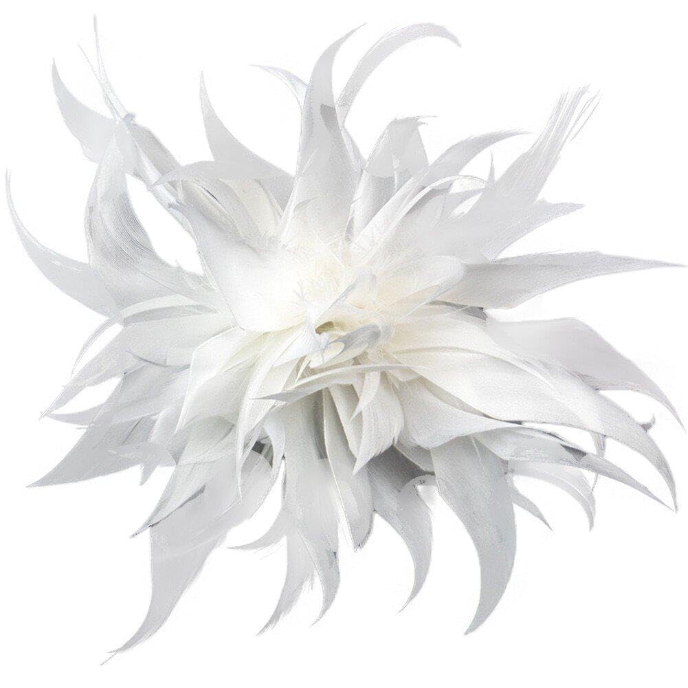 Sanfly Women's White Feather Corsage, Flower Fascinator Clip Plume Scarf Clip For Feather Lapel Pins Boutonniere Hair Clips Jewelry Accessories