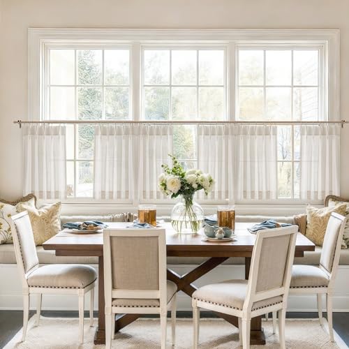 Image of Vision Home Natural Linen Pinch Pleated Tier Curtains 24 inch, Semi Sheer Kitchen Curtains with Back Tab & Hooks, Light Filtering Small Window Panels for Bathroom Laundry, 25 inch Wx24 Lx2