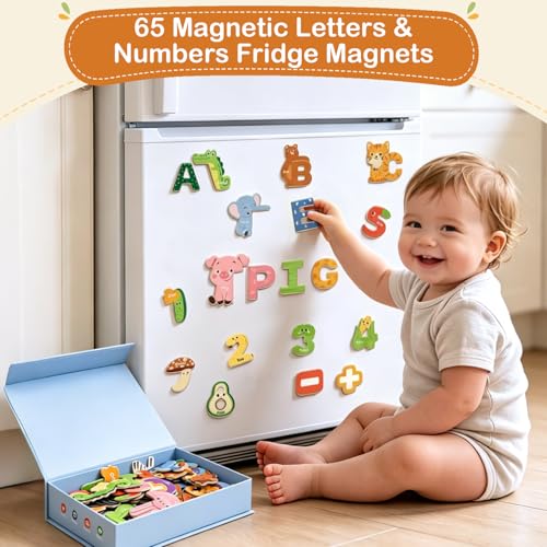 Image of Joyreal Magnetic Letters for Toddlers, 65PCS Wooden Animal Alphabet & Number Fridge Magnets, ABC Magnets with Storage Box, Montessori Spelling & Reading Learning Toy, Educational Gift for Ages 2-5