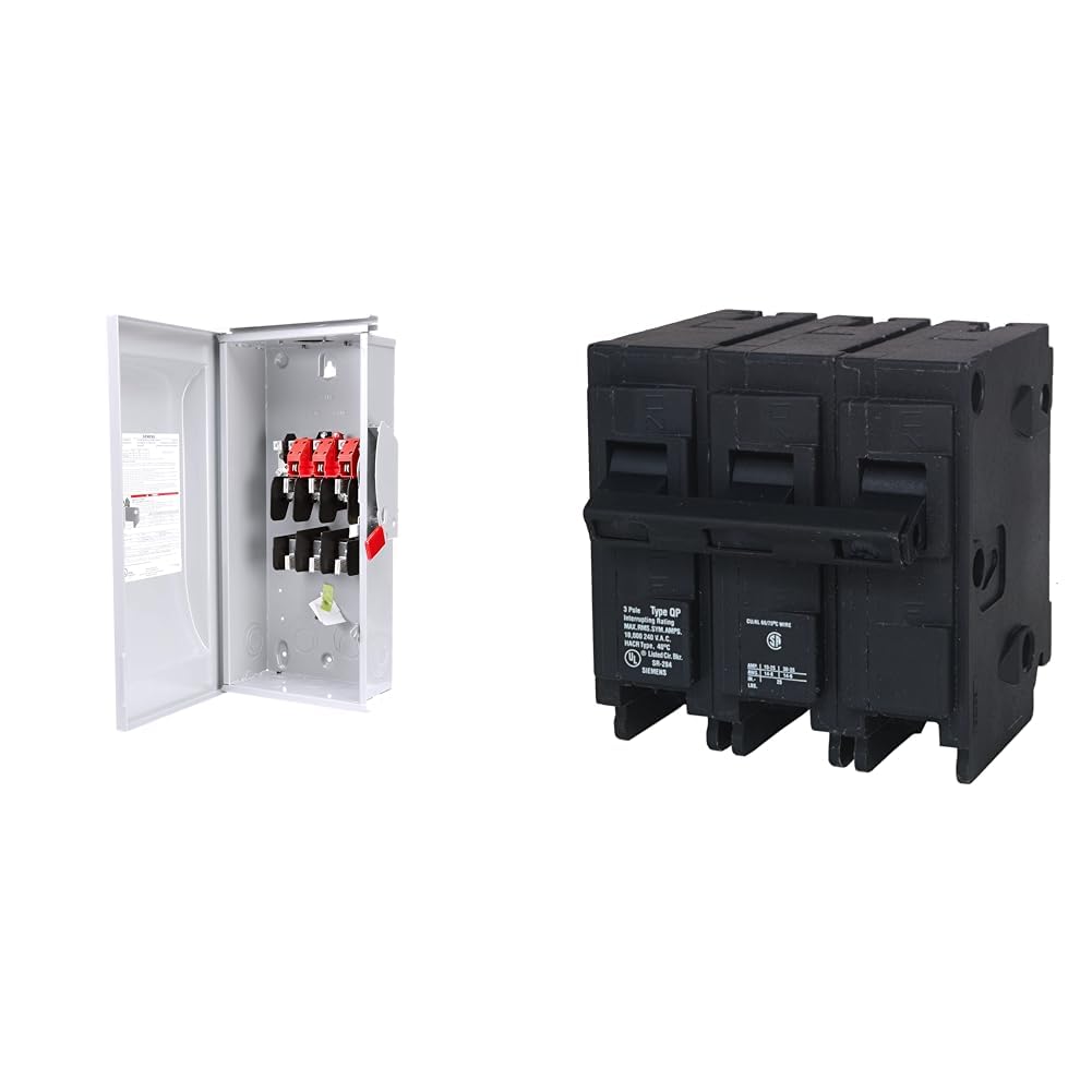 Siemens 100A 3-Pole 240V Outdoor Safety Switch with Fuses and 100A 3-Pole Type QP Circuit Breaker