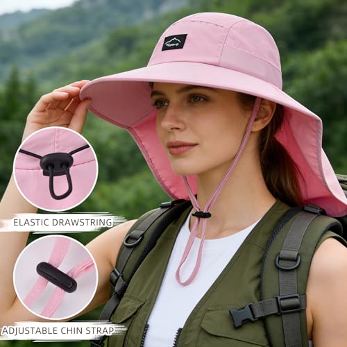 Image of Rosoz Outdoor Sun Hat for Men Women, UPF50+ Protection Safari Cap Wide Brim Mesh Fishing Hat with Neck Flap Beach Garden