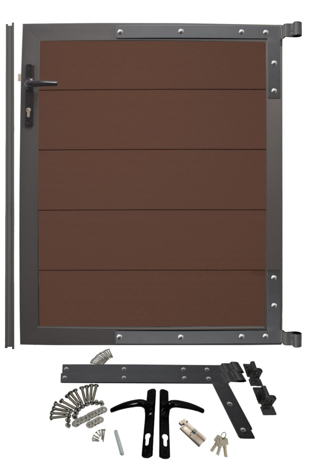 WPC Tür Alu Gartentür Zauntor Tor Gartentor Chocolate Braun Systemzaun 90x110 cm