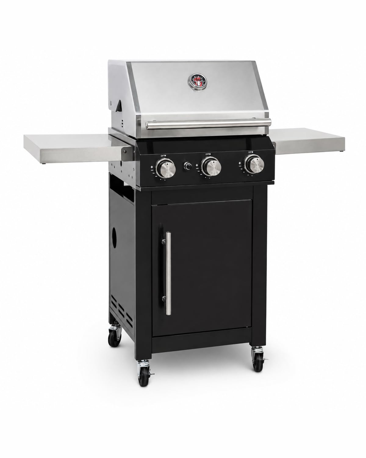 Premium Gasgrill 3 Brenner 10,5 kW Grillrost komplett montiert, Outdoor-Grill für Garten & Terrasse, 304 Edelstahl-Brenner schwarzer PVD-beschichteter Edelstahl-Korpus 1,2 x 0,6 x 1,2 m