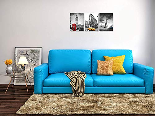 Tutubeer 3 Pcs Black And White With Eiffel Tower Blue Car Paris Canvas Big Ben Red Telephone Booth In London Wall Art Decor New York Yellow Cab 3 Panel Colorful Cityscape Canvas Framed Ready To Hang #TOP4