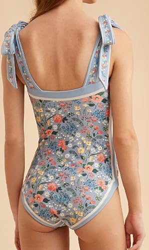 Asher Fashion Women's One Piece Swimsuit -Bathing Suit For Women Tummy Control Reversible Bustier Floral Print Monokinis Blue #TOP6