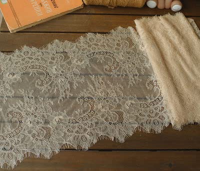 Koronka rzęsowa Vintage, Koronkowa taśma do rzęs wielokolorowa, opakowanie 3 jardów, szerokość 35 cm, do samodzielnego szycia(Light khaki)