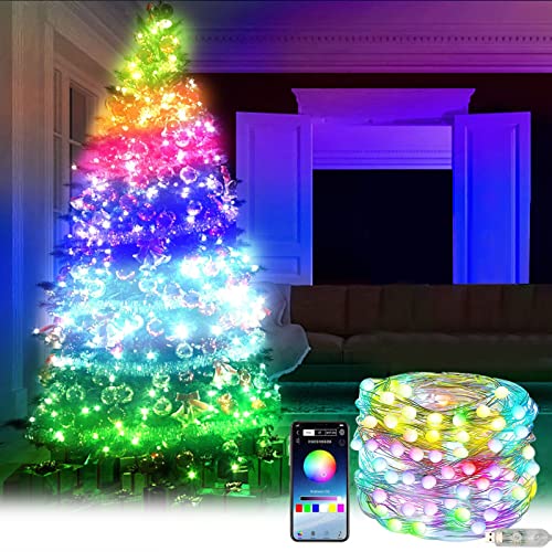 foreverH LED String Lights USB Color Waterproof Lamp Strings Bluetooth APP LED Christmas Tree Lamp String RGBW The Lights can Flash with The Rhythm of Music (with Remote Control, 5 Meters 50 Lights)