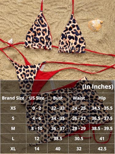 Image of ShawGobow Womens 3 Piece Leopard Bikini Set,Triangle String High Cut Thong Sexy Swimsuit & Coverup Skirt,Pool Party Outfit