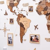 3D Wood World Map Wall Art Large Wall Decor - World Travel Map All Sizes (M L XL) Any Occasion Gift Idea - Wall Art For Home & Kitchen or Office (Medium, Multicolor)