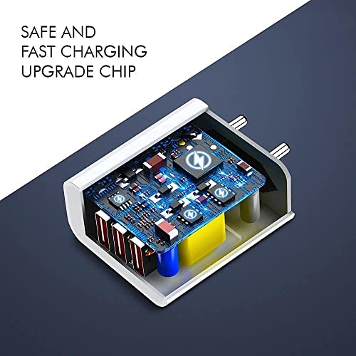 Image of 48W Mobile Charger for Samsung, One Plus & All C Type Devices, Seamless Data Transmission, Series 3 Triple USB Port 4-in-1 Multi Cable iOS Type-C USB Cable (White, BR.A)