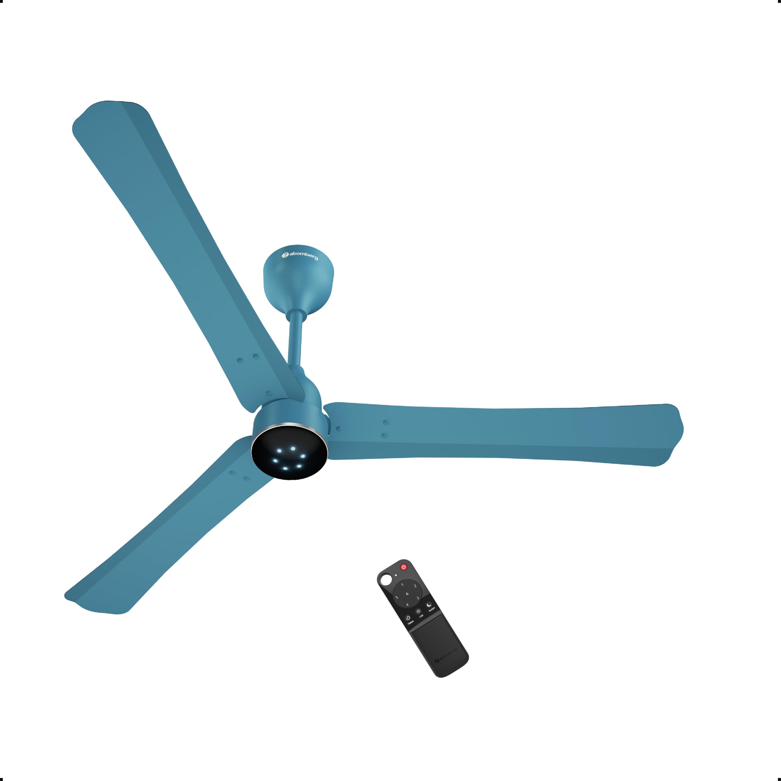 atomberg Renesa Halo Smart Alexa Enabled 1200mm BLDC Ceiling Fan with Remote | BEE 5 star | High Air Delivery | Low noise | LED Speed Indicator | Sleek Design | | 3 Year Warranty |Aegean Blue