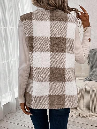 SOLY HUX Women's Plaid Vest Coat Open Front Sleeveless Teddy Outerwear with Pocket2