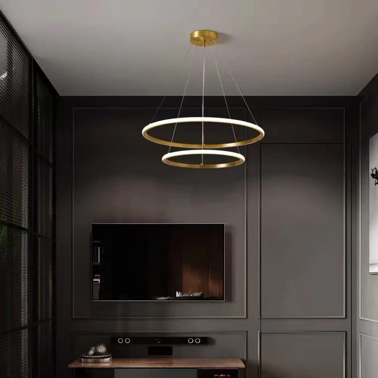 MOSSODOR Circle LED Ceiling Light, 2 Ring 37W 4000K Cool White Modern Round Chandelier Ceiling Ring Light, Suspended Adjustable Hanging Pendant Light for Living Room Lounge Hallway Bedroom — image 1