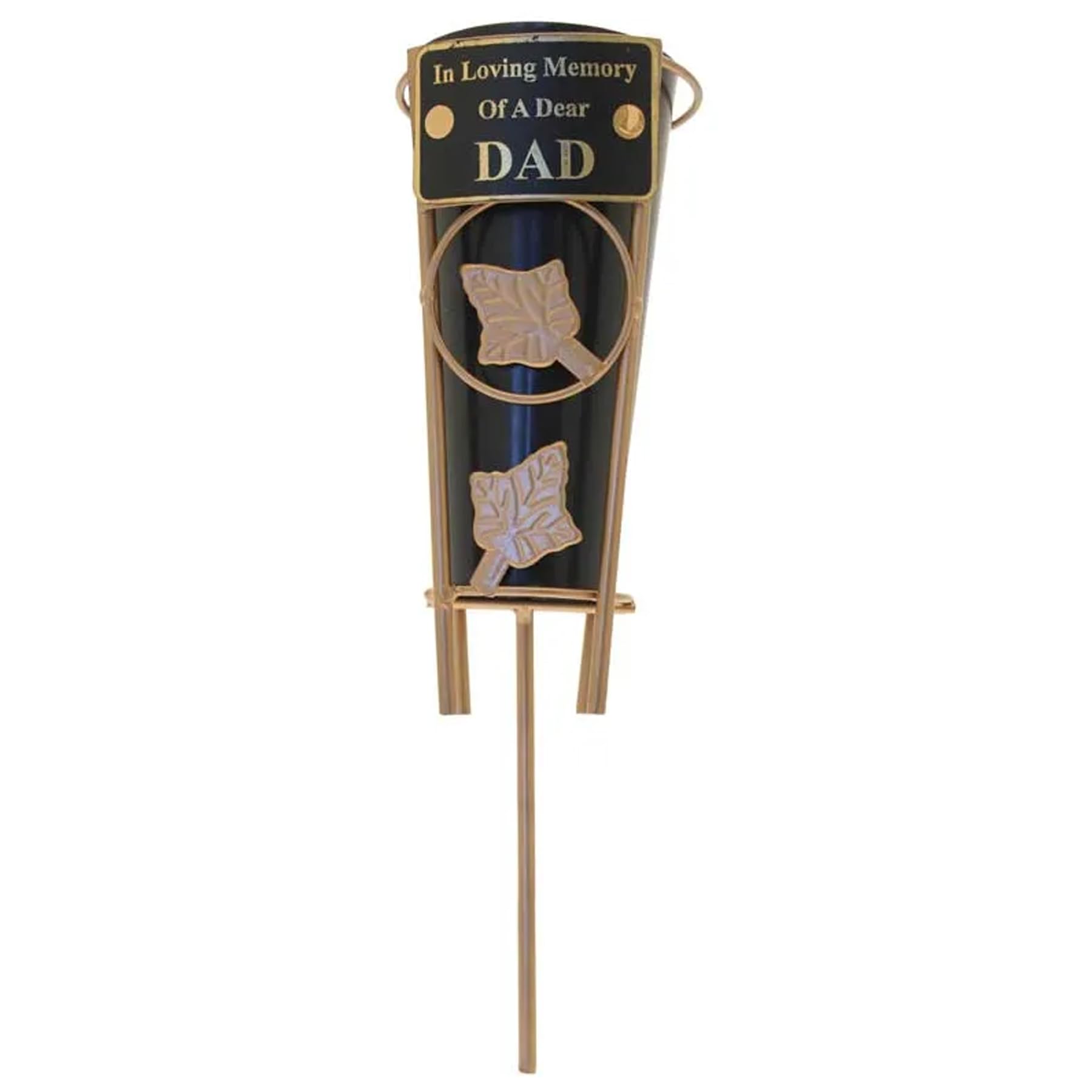 Widdle Gifts Dad 1526 Black Graveside Memorial Flower Vase In Gold Stand With Plaque (Dad 1526)