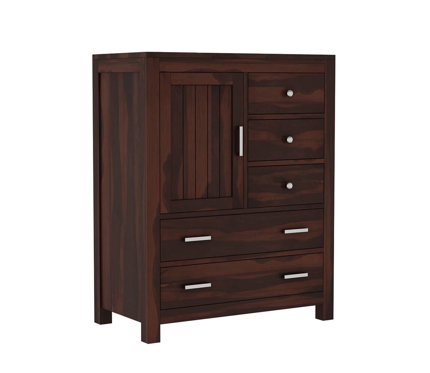 Krishna Wood Decor Rustic 5 Drawer Chest of Drawers and Dresser with Shelf Handcrafted from Solid Sheesham Wood Walnut Finish