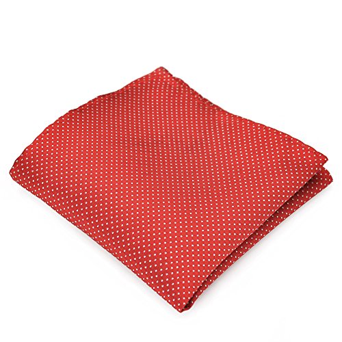 PenSee 100% Silk Woven Red & White Pin Dot Pocket Square
