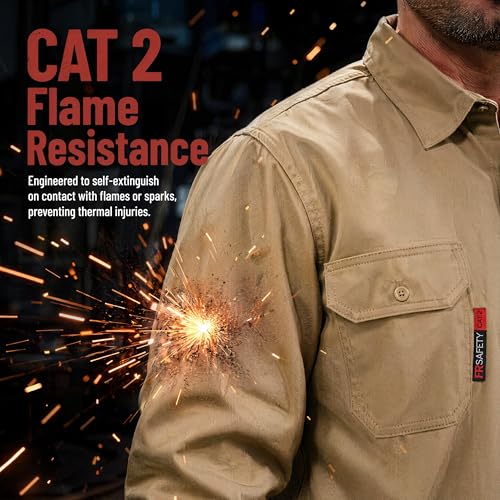 Image of SRsafety Hi Vis FR Shirts for Men,7.0oz Long Sleeve FR Work Shirts,100% Cotton High Visibility Fire Shirt