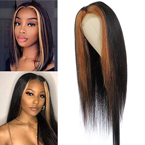 1B/30 Silk Straight Human Hair Wigs 4x4 Lace Closure Wig Pre Plucked Hairline Hightlight Wigs Human Hair Lace Front Wig for Women (16 inch, 4x4 lace wig 1B/30)