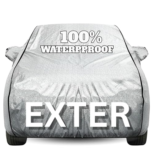 Image of Waterproof Car Body Cover - 100% Water Proof Custom Fit New Car Covers, Outdoor Full Protecting Cover for Exter (All Models) with Free Storage Bag - UV, Rain & Dust, All Weather Protection