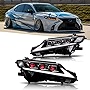 New Headlamps for 2018-2022 Toyota Camry Headlights Assembly Lexus Style Demon Eye 8th Gen Accessories Square 6 Lens Projector DRL Led Sequential Turn Signals Animation Blue Replacement 1 Pair (Amber)