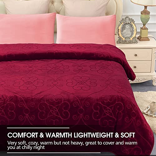 Image of JYK Luxury Fleece Plush Blanket 3.5 LB, 1 Ply, Korean Mink Blanket Queen 79 inch x 91 inch - Super Soft and Warm, Lightweight and Cozy Fuzzy Solid Color Embossed Fleece Blanket for Bed (Burgundy)