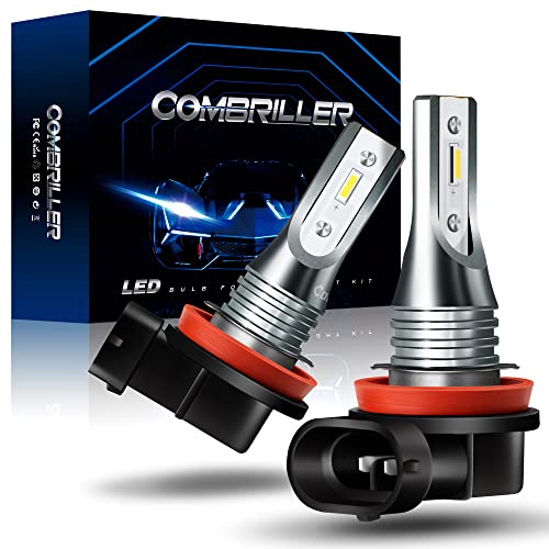 Combriller H11 LED Fog Light 6000K White H11/H8/H16 LED Fog Light Bulbs, 6000 Lumens Super Bright CSP LED Chips Fog Lamps Replacement for Trucks Cars Vehicles Non-polarity LED Fog Light Pack of 2