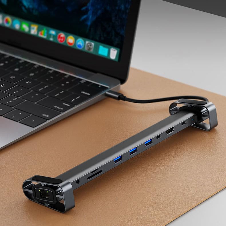 Image of WeFly 10-in-1 Docking Station with 4K HDMI, PD Charging, SD /TF, 3 USB 3.0, USB C, RJ45 Ethernet, Audio, USB C Hub Multiport Adapter, Laptop Docking Station for De /ll XPS /H /P /Len /OVO /Sur /face