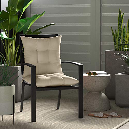 Image of AmazonBasics Polyester Canvas Tufted Outdoor Square Seat Patio Cushion - Pack of 2, Khaki, 19 x 18.5 x 5 inch
