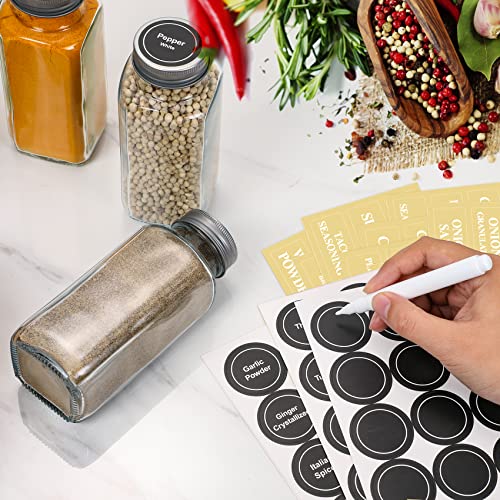 Aozita 14 Pcs Glass Spice Jars With Spice Labels - 8Oz Empty Square Spice Bottles - Shaker Lids And Airtight Metal Caps - Chalk Marker And Silicone Collapsible Funnel Included #TOP4
