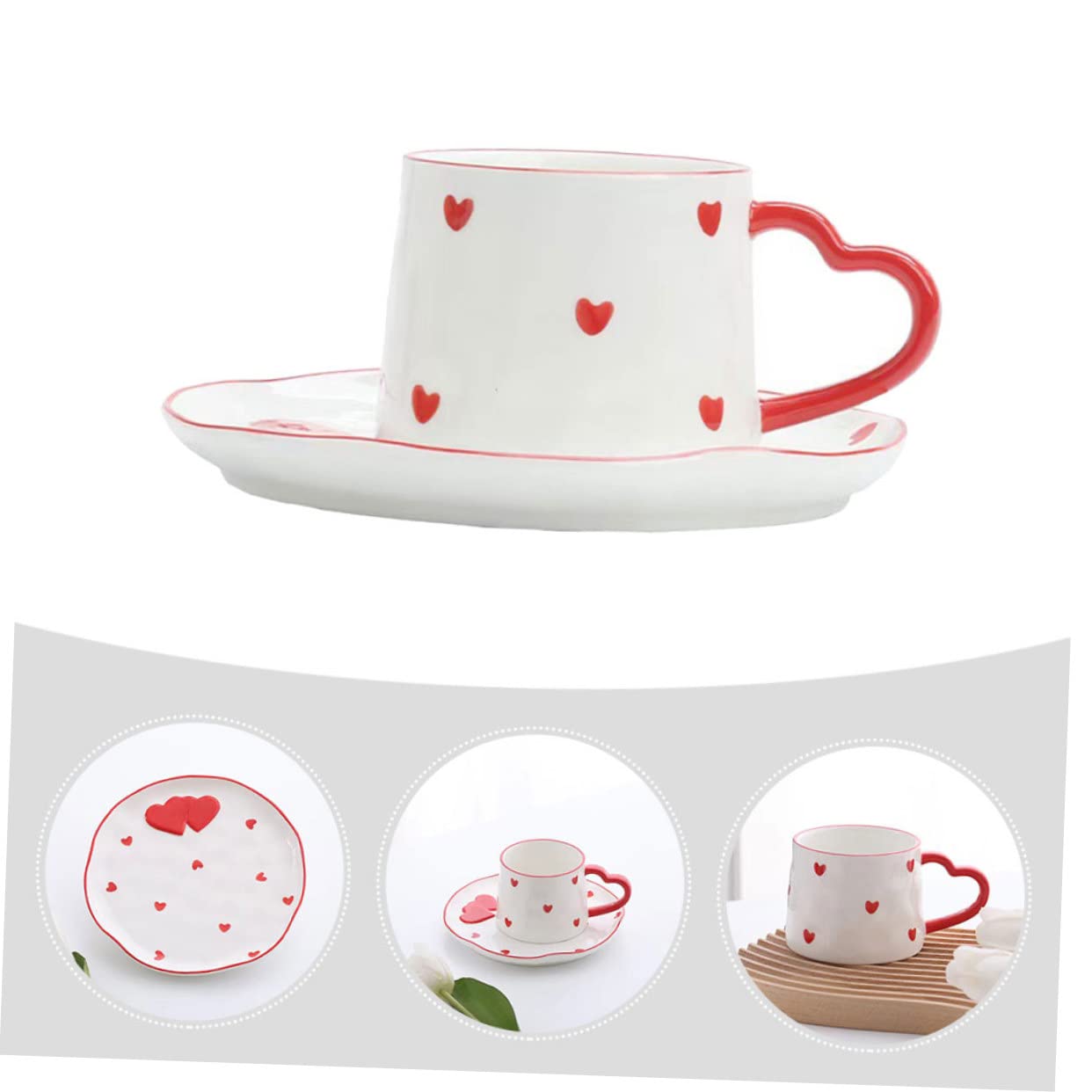 1satz Keramiktassen Mit Untertassen Liebevolle Cappuccino Und Kaffeetassen Für Valentinstag Große Kapazität Modernes Design Für Zuhause Und Cafés