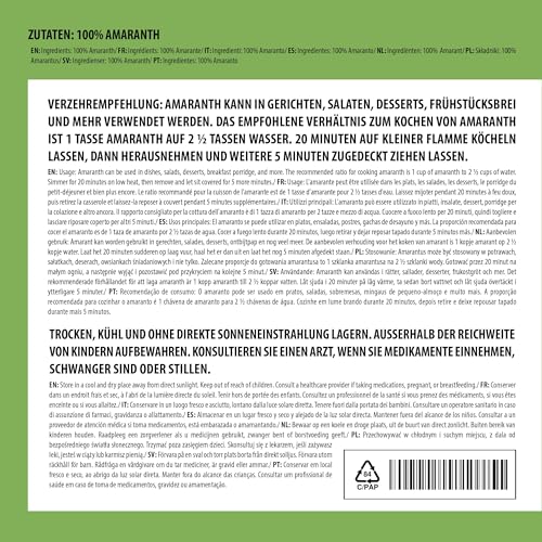 Alpi Nature Amaranth 500g, ganze und rohe Amaranth Samen, ungesüßte Amaranthe, glutenfrei