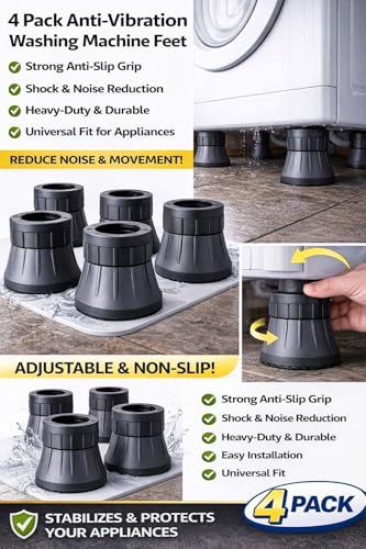 Image of Rainspire 4 Pack Anti Vibration Pads for Washing Machine, Heavy Duty Rubber Shock Absorbing Anti Slip Pads, Noise Reduction Washer Dryer Feet Support, Universal Appliance Stabilizer Pads for Furniture & Home Use - Advance