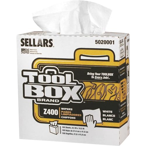 SELLARS WIPERS & SORBENTS 5020001 TOOLBOX Z400 POP UP WIPERS, WHITE, 8.5 IN. X 16.5 IN., 100 SHEETS PER BOX, 8 BOXES PER CASE, 800 SHEETS