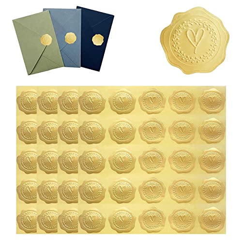 SEMINISMAR Waszegel, zelfklevend, envelopstickers, hartsticker, bruiloftsstickers, gouden reliëf, waszegelstickers, bruiloft, envelop, zegelstickers, zelfklevend, 100 stuks