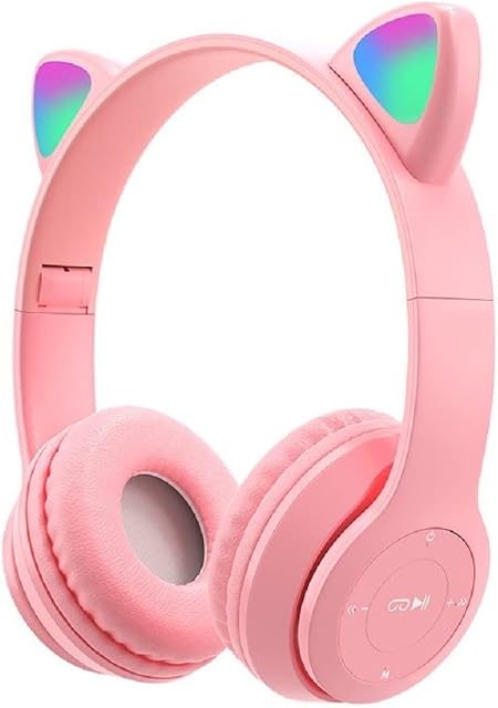 Kids Headphones, Arvin Childrens Headphones with LED Glowing and Microphone, Pluggable, Use TF Card, Foldable Wireless Bluetooth Stereo Pink Headset