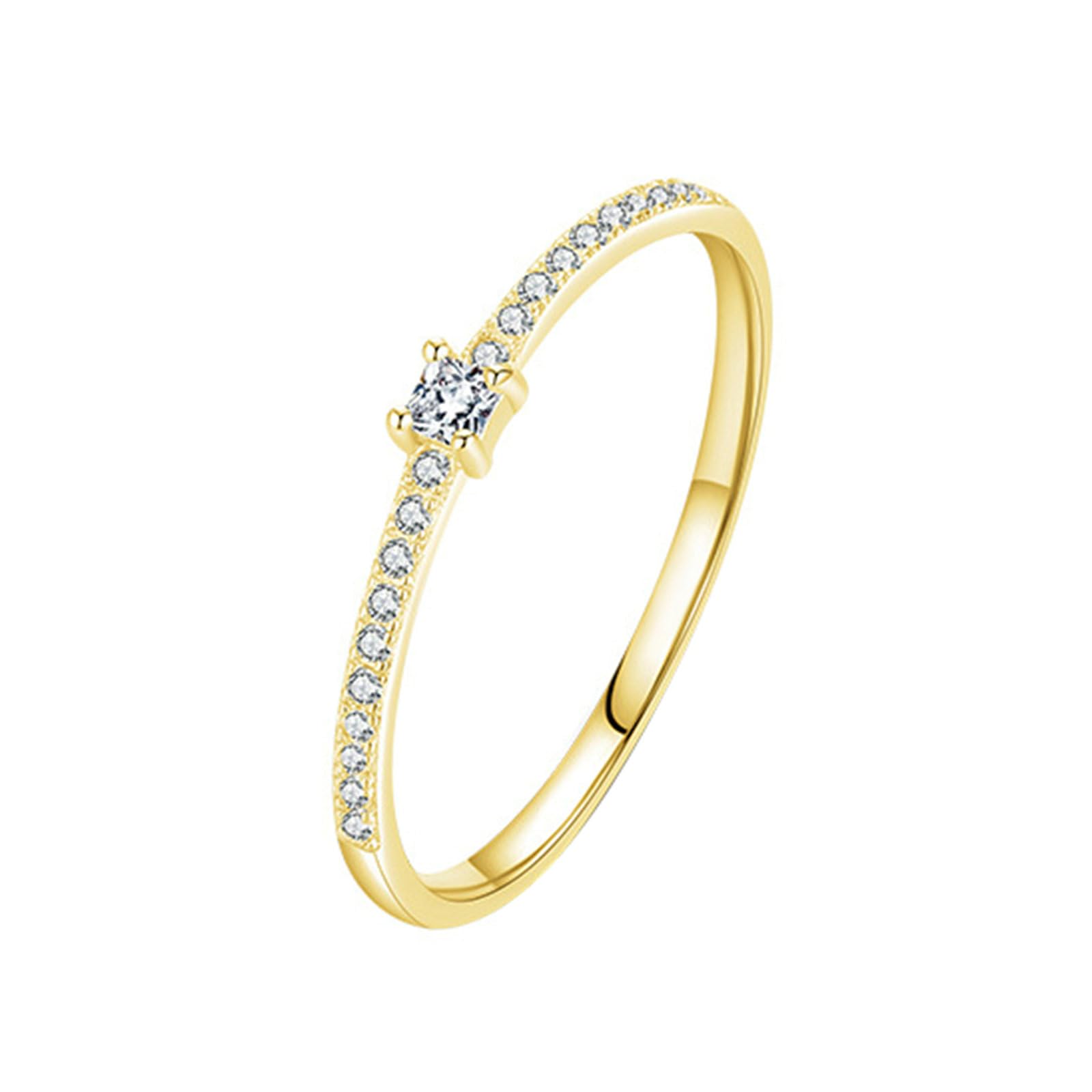 Anillo de oro amarillo 750 de 18 quilates para mujer, de media eternidad, con cuadrado redondo, moissanita, anillo de compromiso, oro amarillo