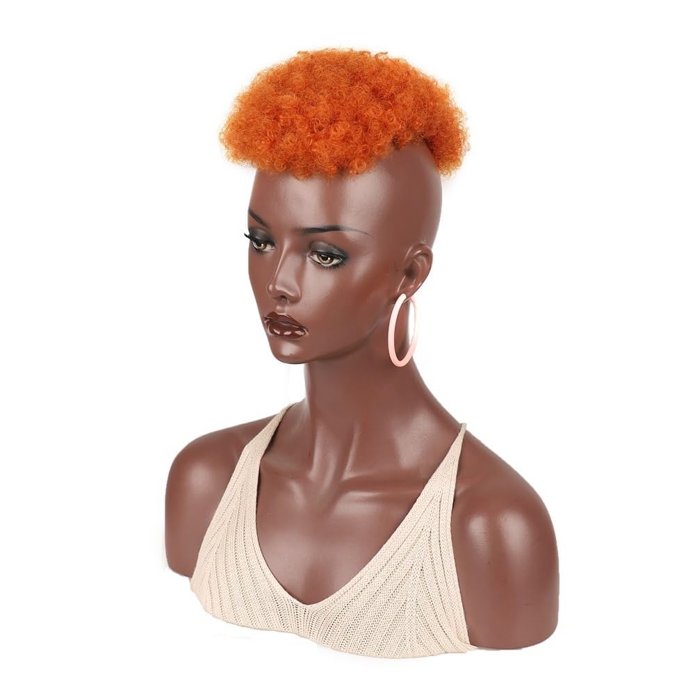 xiuling4568 Synthetic Hairpiece Short Afro Curly Wigs,Clip On Hair Topper Wigs Women Man's for Bald Head Thinning Hair Hairs Extensions(Orange)