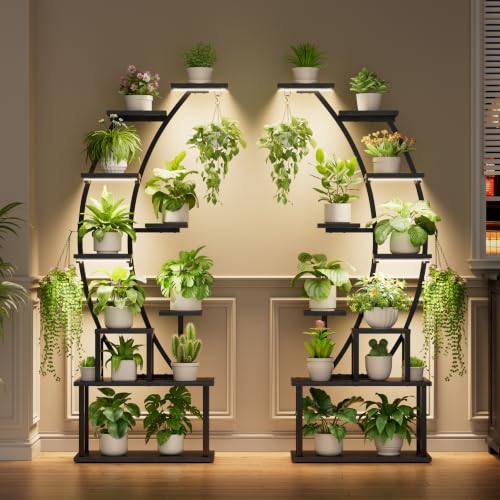 Image of 2 Pack Plant Stand Indoor with Grow Lights, 9 Tier Large Tall Plant Shelf