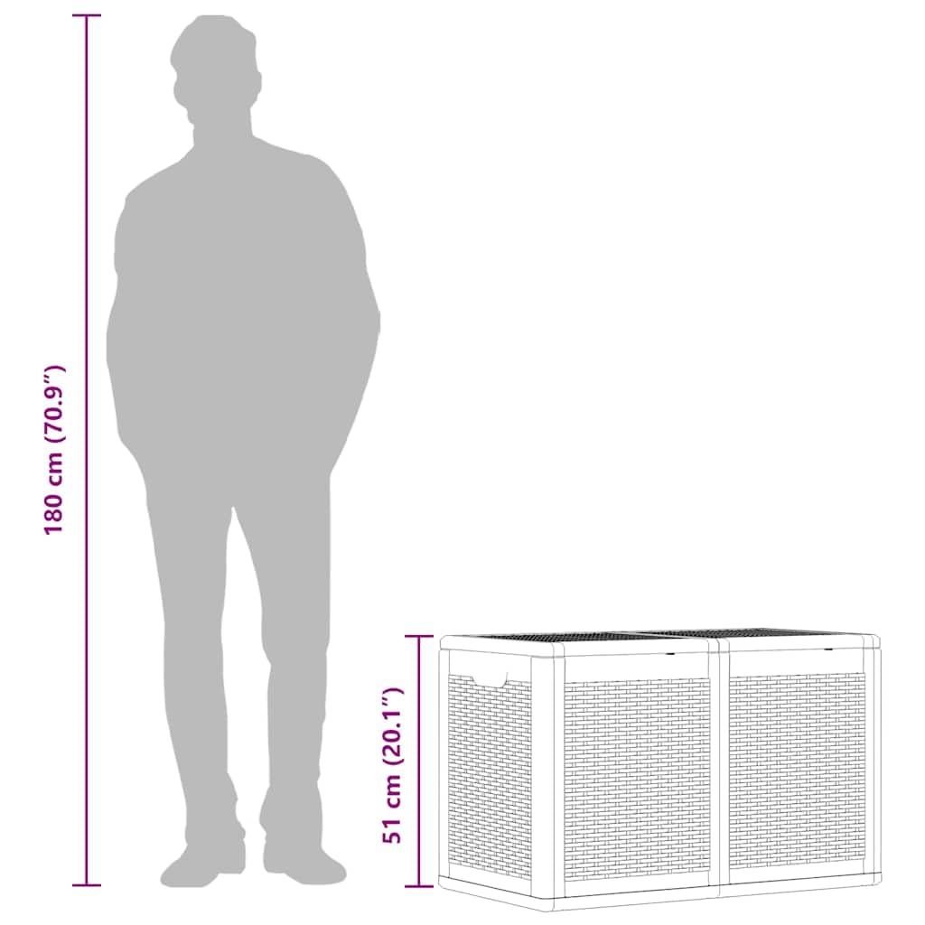 vidaXL Skrzynia ogrodowa, 180 L, czarna, rattan PP