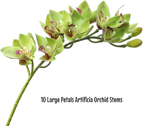 Miniatura 3 de Orquídeas artificiales de Cymbidium, 2 racimos de flores artificiales para exteriores, flores falsas para exteriores, arbustos verdes, plantas para