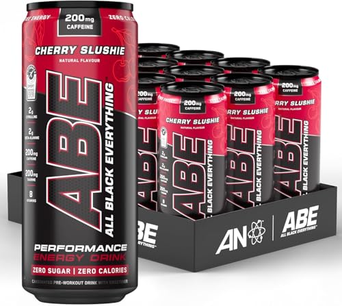 Applied Nutrition ABE Pre Workout Cans - All Black Everything Energy + Performance Drink ABE Carbonated Beverage Sugar Free with Caffeine (Pack of 12 Cans x 330ml) (Cherry Slushie)