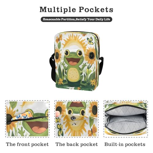 Crossbody Bag Funny Frog Sunflower Messenger Bag for Women Men Purse Shoulder Bag Satchel Bag with Adjustable Strap 214B89442