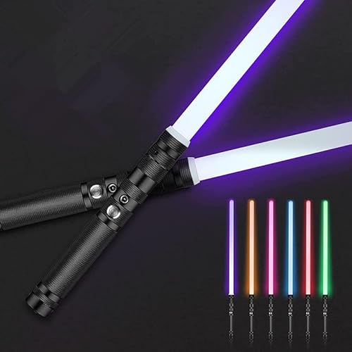 SMAUTOP Sabre Laser, 2 Lot Sabres Laser Professionnels Rechargeables V10 RVB 7 Couleurs modifiables, Sabre Laser de Duel pour garçons et Filles (Noir) Cover