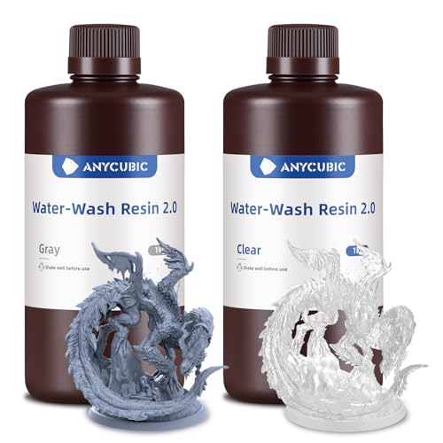 ANYCUBIC Wasser Abwaschbar Resin 2.0, 3D Drucker Resin Water Washable, Anti-Vergilbung, UV Resin 405nm Standard Photopolymer Harz Geringer Geruch für alle LCD 3D Drucker, Grau 1000g