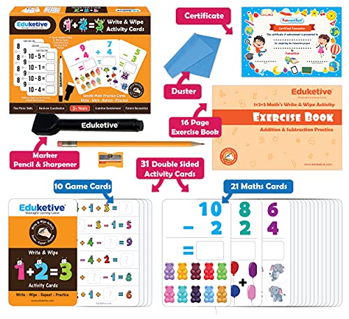 Image of (Combo of 2) 123 Numbers+PREMATH Write & Wipe Reusable Activities Educational Games with Exercise Book