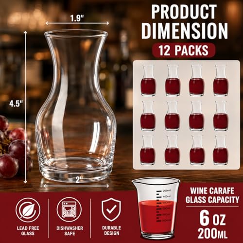 Image of Set of 12 Wine Carafe Glass, 6 Oz Single Serving Mini Decanters for Individual Pours, Small Individual Carafes for Wine, Tasting, Champagne, Juice, Bars, Restaurants (Pack of 2)