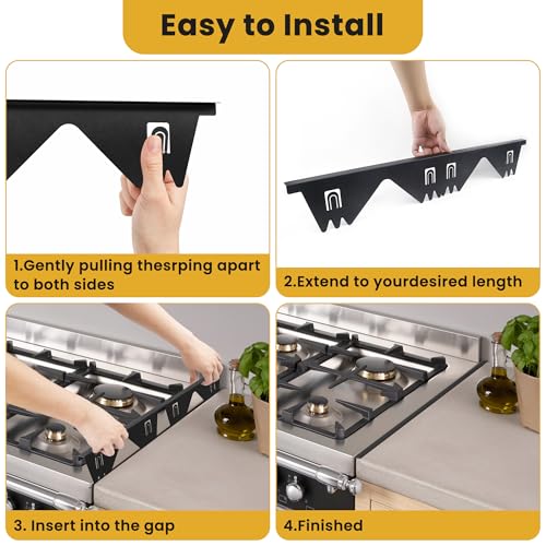 Image of Stainless Steel Stove Gap Covers - 304 Stove Gap Filler, Easy retractable Length 13.8 inch to 27.5 inch, Width 0.79 inch, Heat Resistant Guard Between Stove Top & Counter, 2 Pck